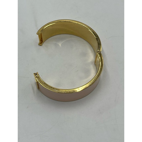 J. Crew Light Pink Wide Hinged Gold Tone Bangle Bracelet - Picture 8 of 13